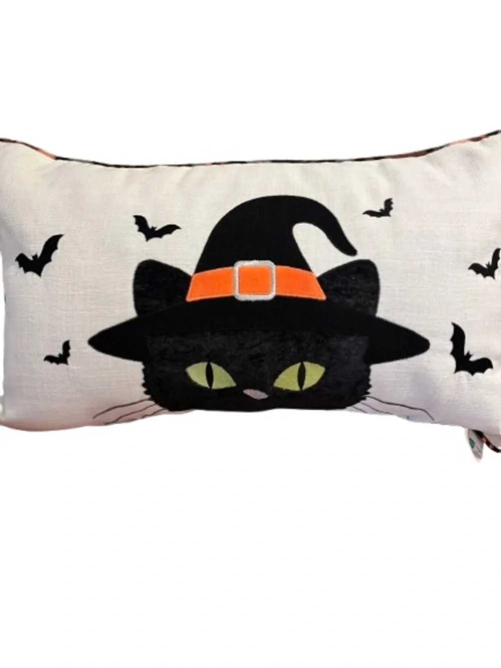 🆕-Halloween Black Cat Plaid Plush Pillow. Size: 24”W x 14”H